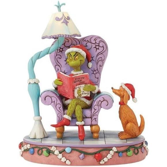 Enesco Dr. Seuss Grinch by Jim Shore Grinch Reading Chair with Lamp Lit Figurine